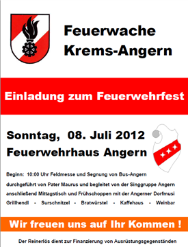 Freiwillige Feuerwehr Krems/Donau - Vorankndigung: Fest der FW Angern